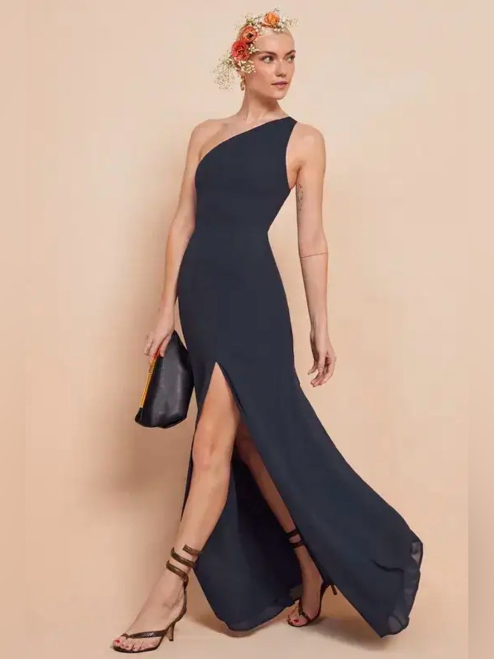 Reformation Evelyn One Shoulder Maxi Formal Dress Navy Blue Size 2